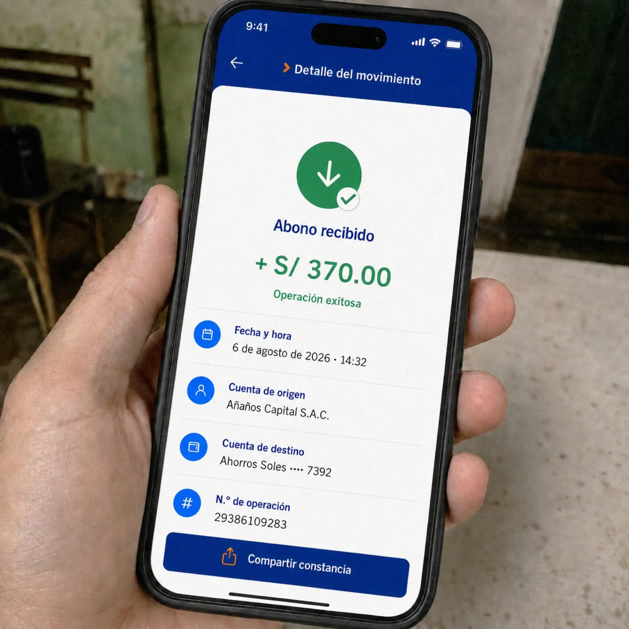 Comprobante BBVA — transferencia recibida de Eisen Peak